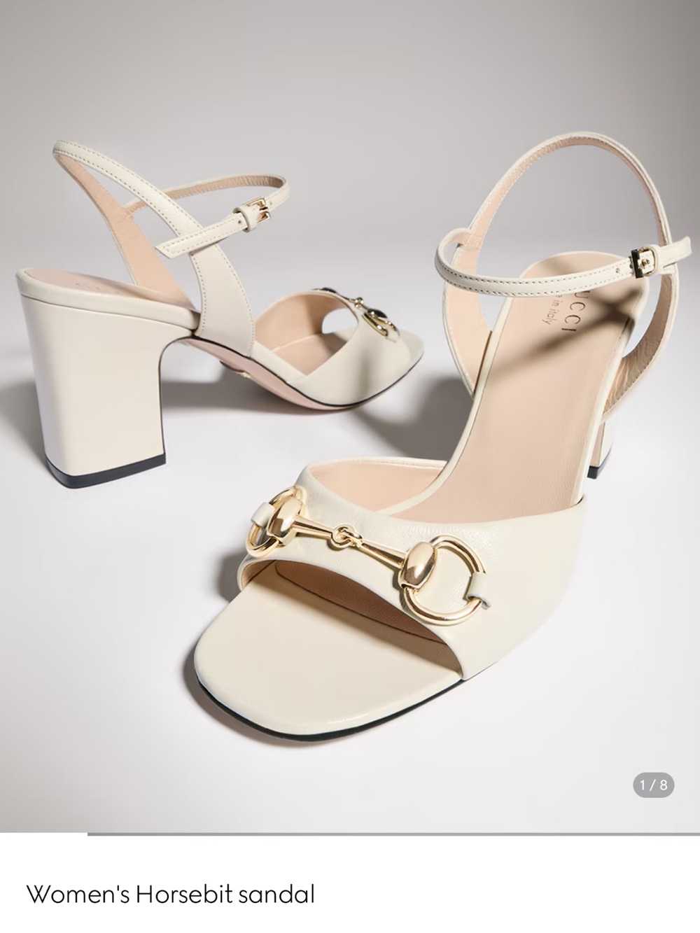 Gucci Cream Leather Horsebit Block Heel Sandal